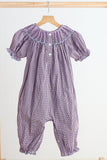 Purple castle hand smocked gingham girl romper Aaria Tees