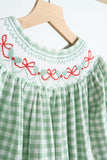 Green bow tie hand smocked gingham girl bubble - Aaria Tees Aaria Tees