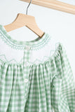 Green bow tie hand smocked gingham girl bubble - Aaria Tees Aaria Tees