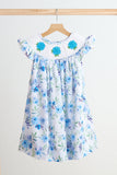 Blue rose hand smocked print dress Aaria Tees