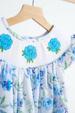 Blue rose hand smocked print dress Aaria Tees