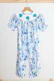 Blue rose hand smocked print girl romper - Aaria Tees Aaria Tees