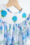 Blue rose hand smocked print girl romper - Aaria Tees Aaria Tees