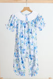 Blue rose hand smocked print girl romper - Aaria Tees Aaria Tees