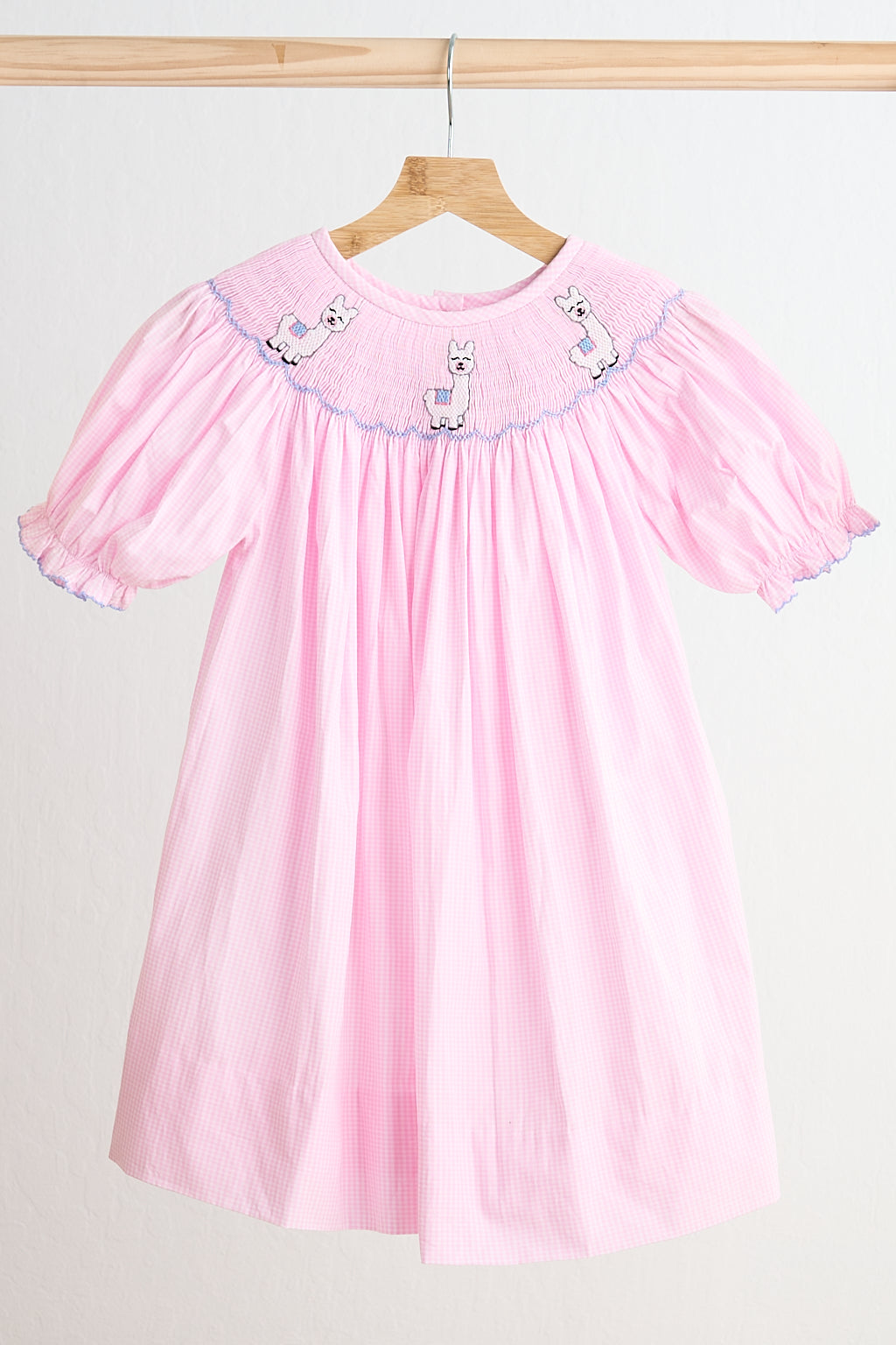 Pink alpaca hand smocked gingham dress - Aaria Tees Aaria Tees