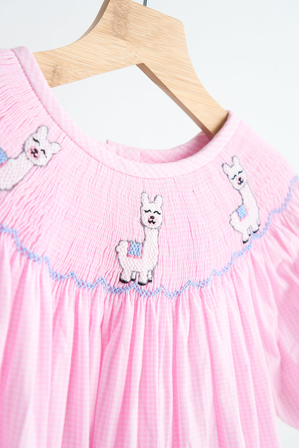 Pink alpaca hand smocked gingham dress - Aaria Tees Aaria Tees