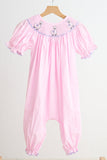 Pink alpaca hand smocked gingham girl romper - Aaria Tees Aaria Tees