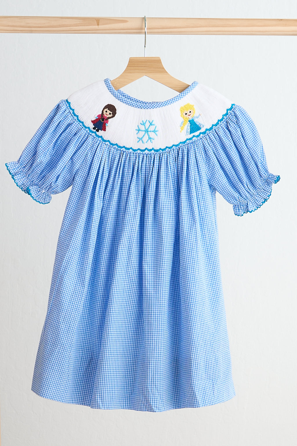 Blue snow princess hand smocked gingham dress - Aaria Tees Aaria Tees