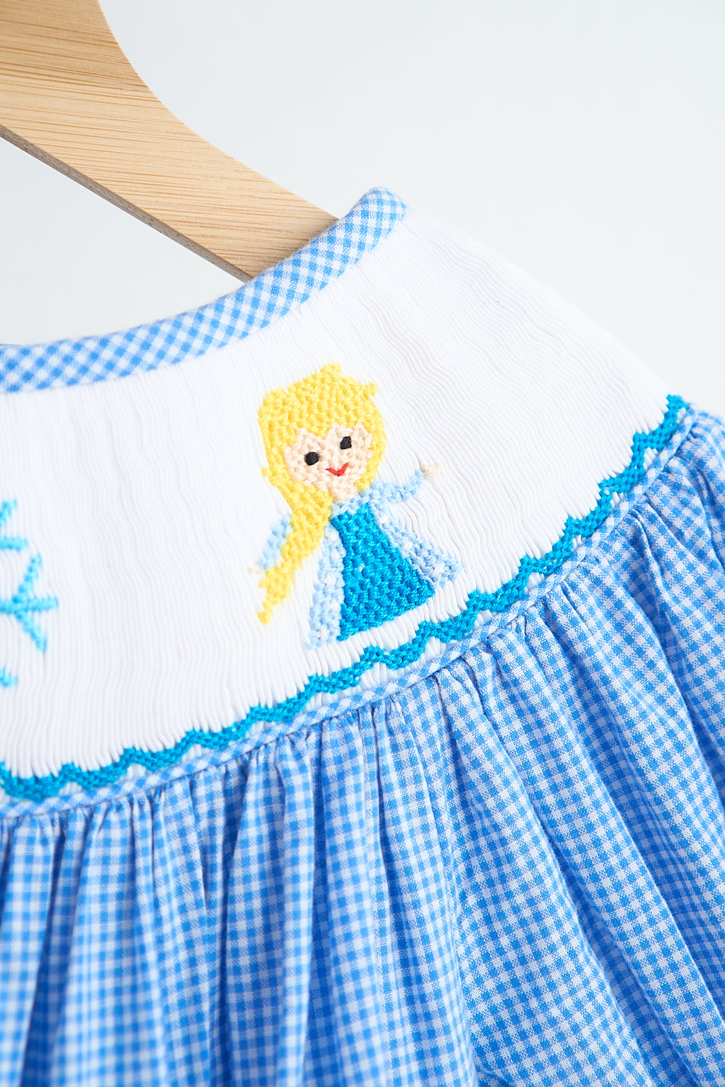 Blue snow princess hand smocked gingham dress - Aaria Tees Aaria Tees