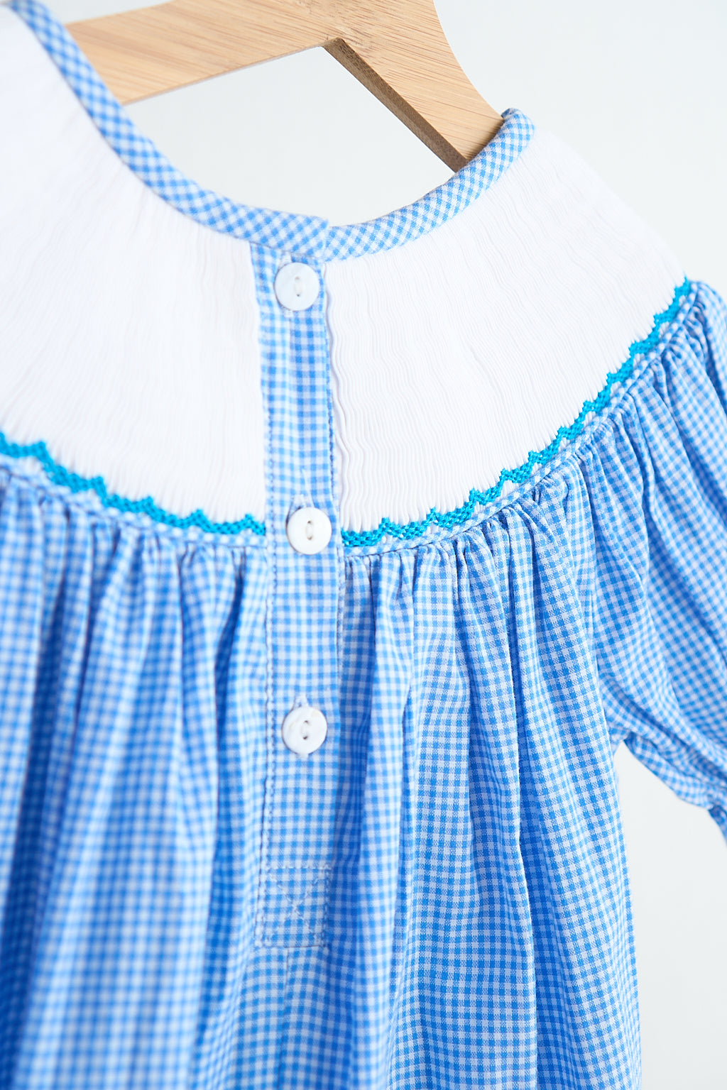 Blue snow princess hand smocked gingham dress - Aaria Tees Aaria Tees
