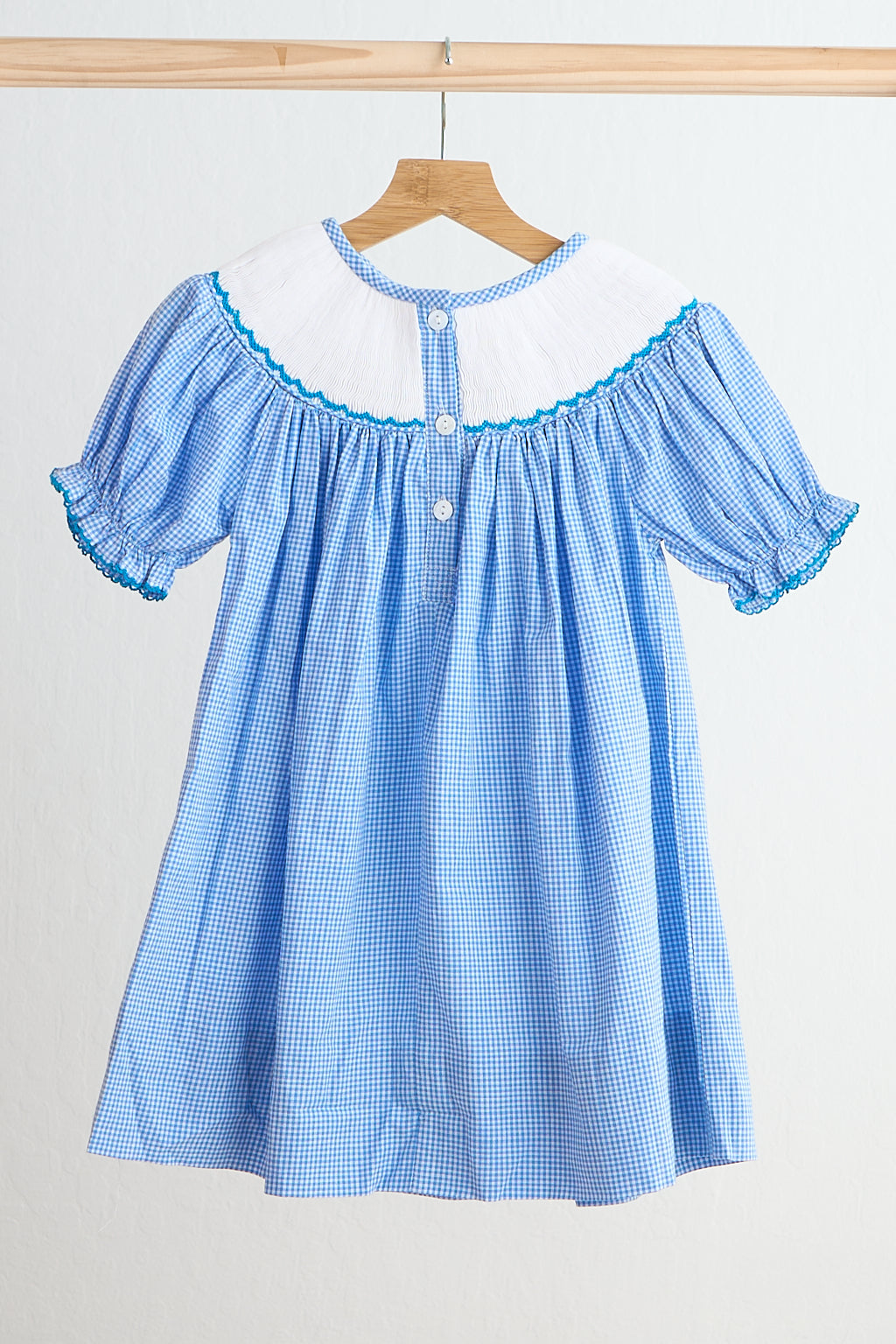 Blue snow princess hand smocked gingham dress - Aaria Tees Aaria Tees