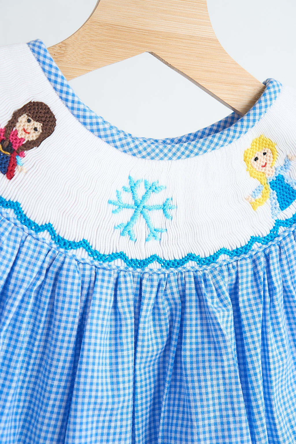 Blue snow princess hand smocked gingham girl romper - Aaria Tees Aaria Tees