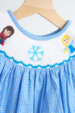 Blue snow princess hand smocked gingham girl romper - Aaria Tees Aaria Tees