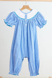 Blue snow princess hand smocked gingham girl romper - Aaria Tees Aaria Tees