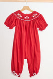 Red candy hand smocked girl romper - Aaria Tees Aaria Tees