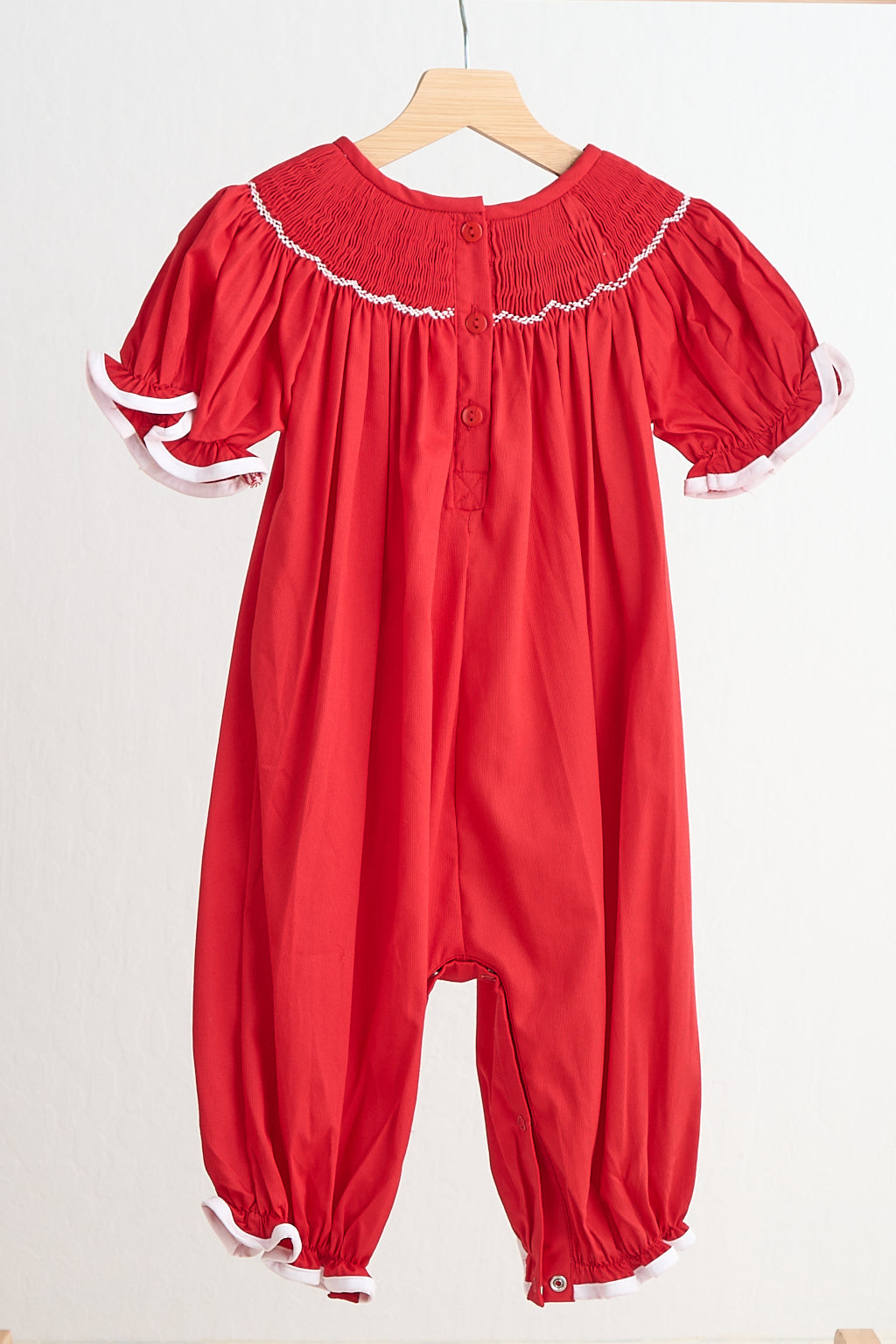 Red candy hand smocked girl romper - Aaria Tees Aaria Tees