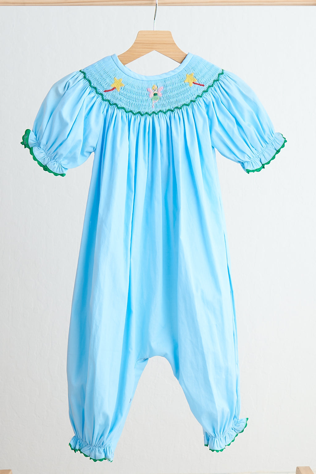 Blue fairy hand smocked gingham girl romper - Aaria Tees