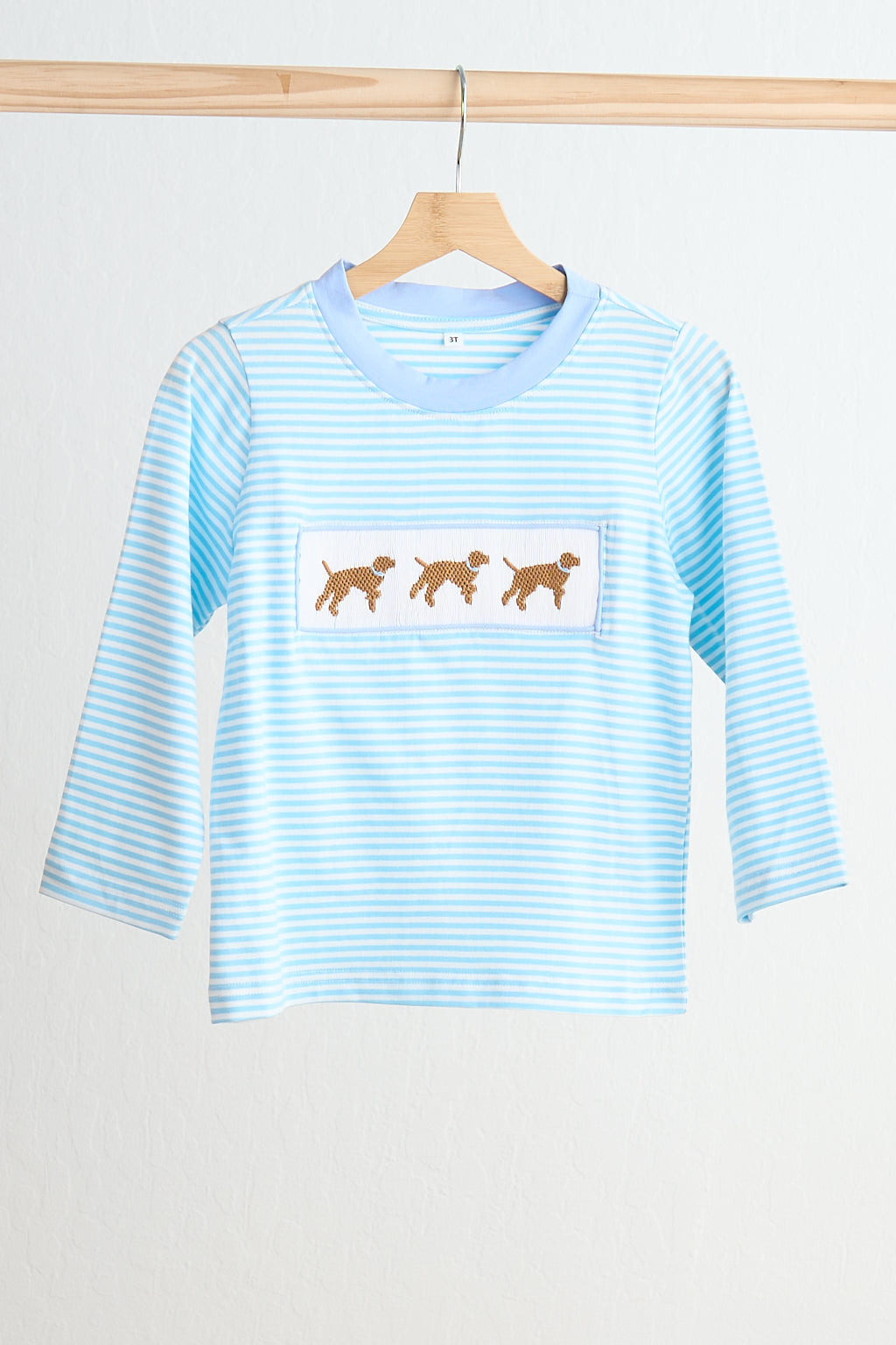 Blue puppy hand smocked boy stripe top - Aaria Tees Aaria Tees