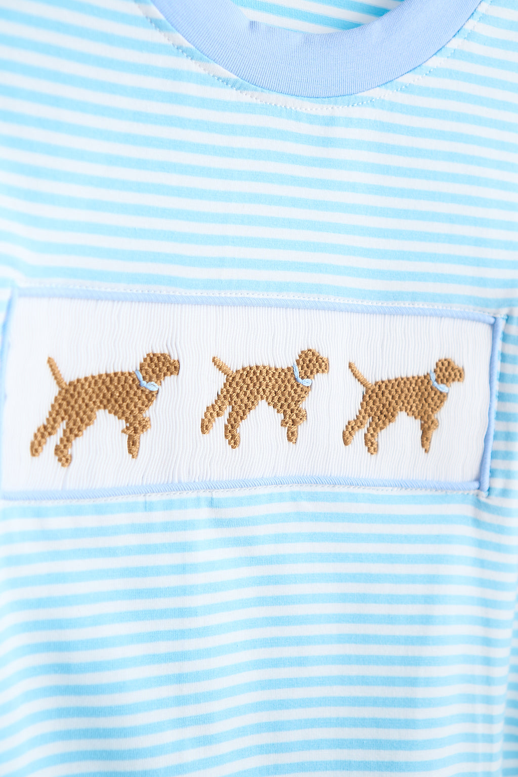 Blue puppy hand smocked boy stripe top - Aaria Tees Aaria Tees