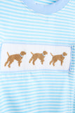 Blue puppy hand smocked boy stripe top - Aaria Tees Aaria Tees