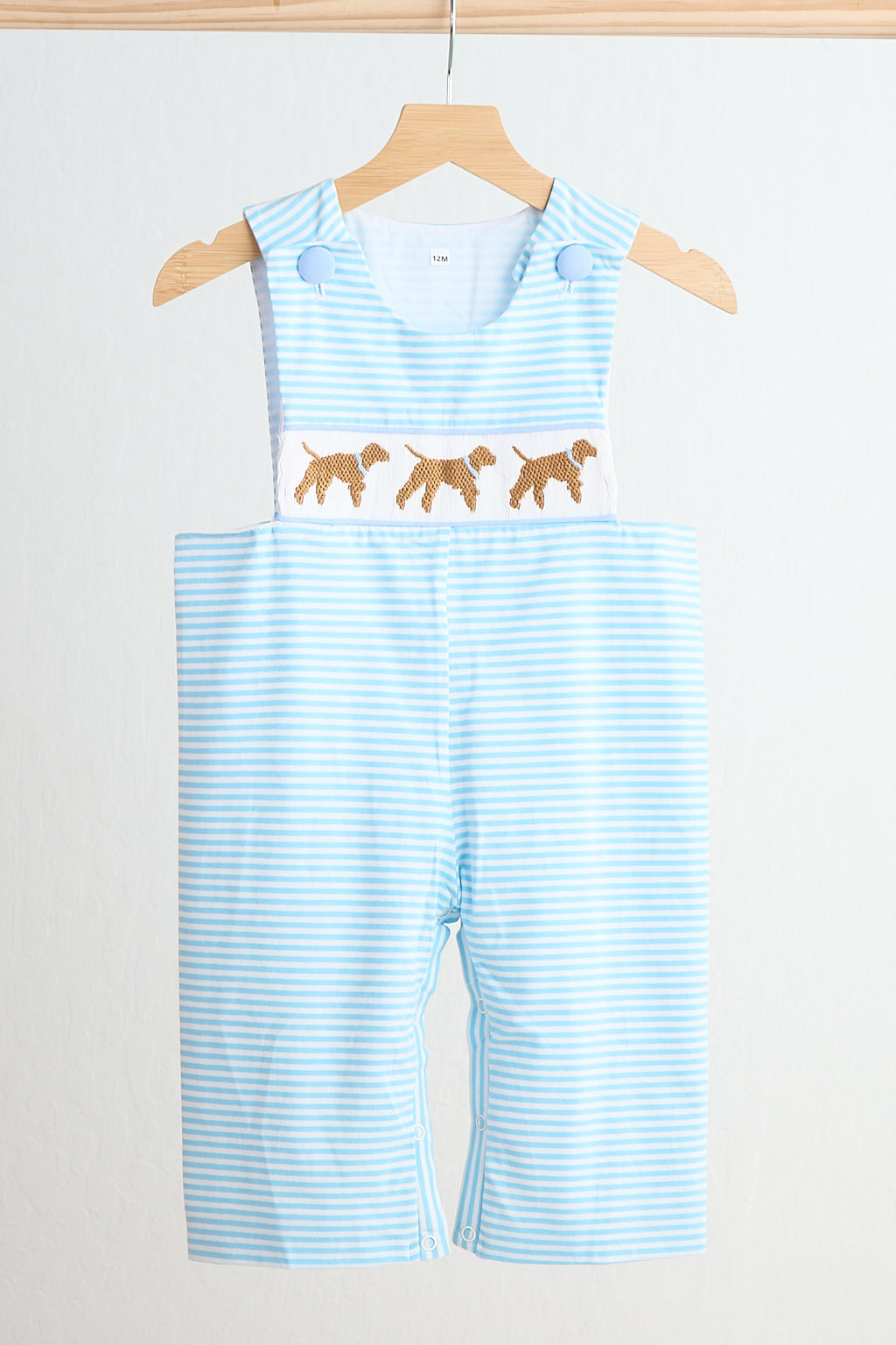 Blue puppy hand smocked boy stripe jonjon - Aaria Tees Aaria Tees