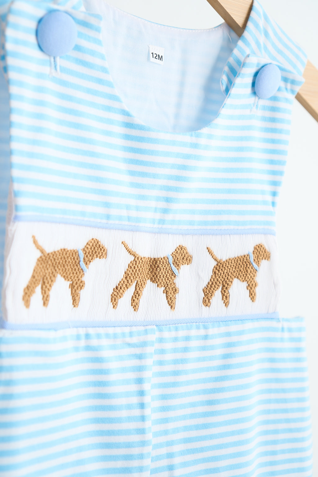 Blue puppy hand smocked boy stripe jonjon - Aaria Tees Aaria Tees