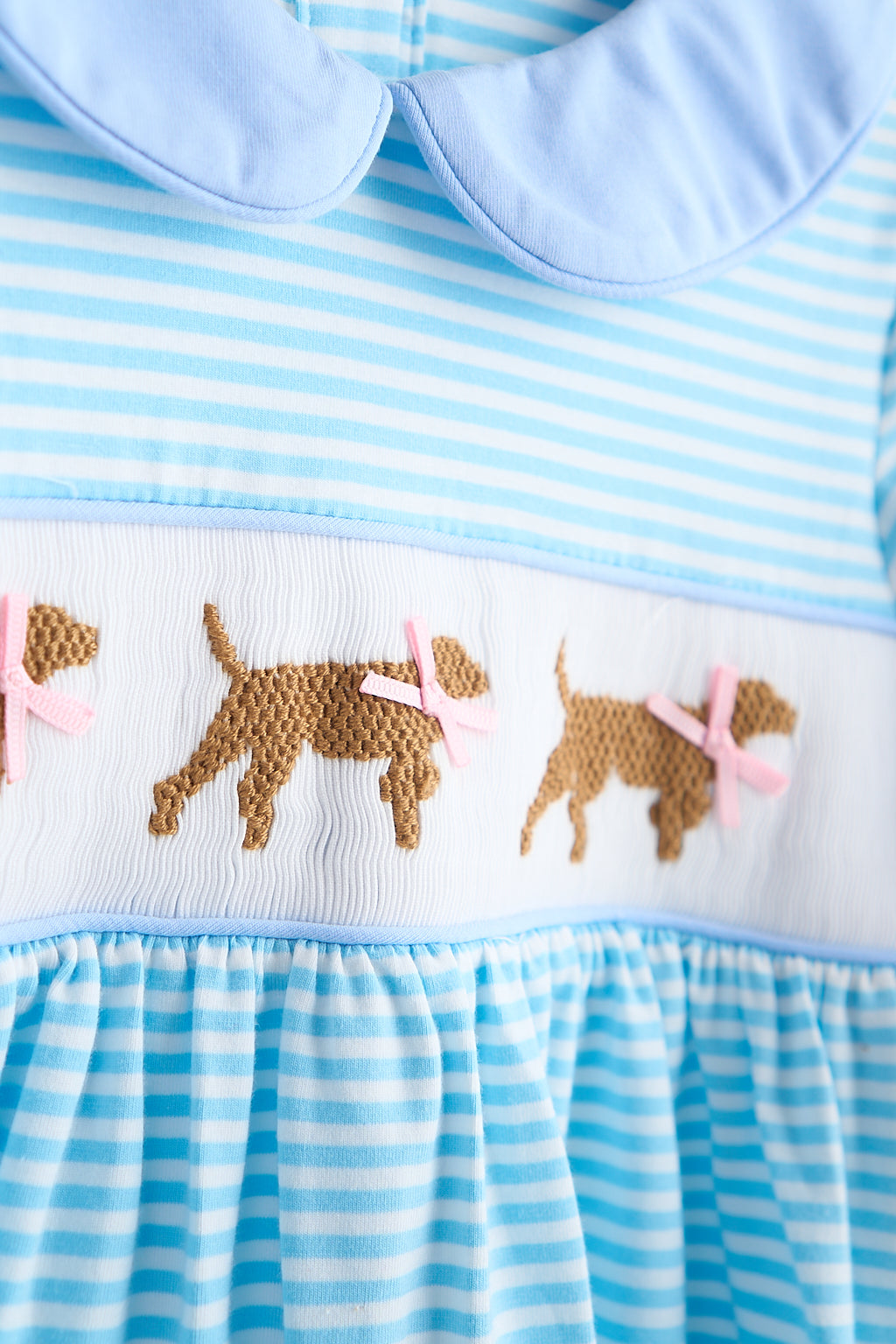 Blue puppy hand smocked stripe dress - Aaria Tees Aaria Tees