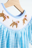 Blue puppy hand smocked girl romper - Aaria Tees Aaria Tees