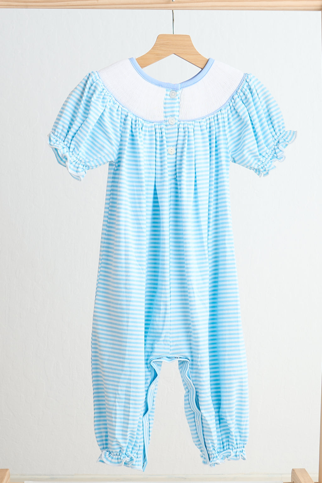 Blue puppy hand smocked girl romper - Aaria Tees Aaria Tees