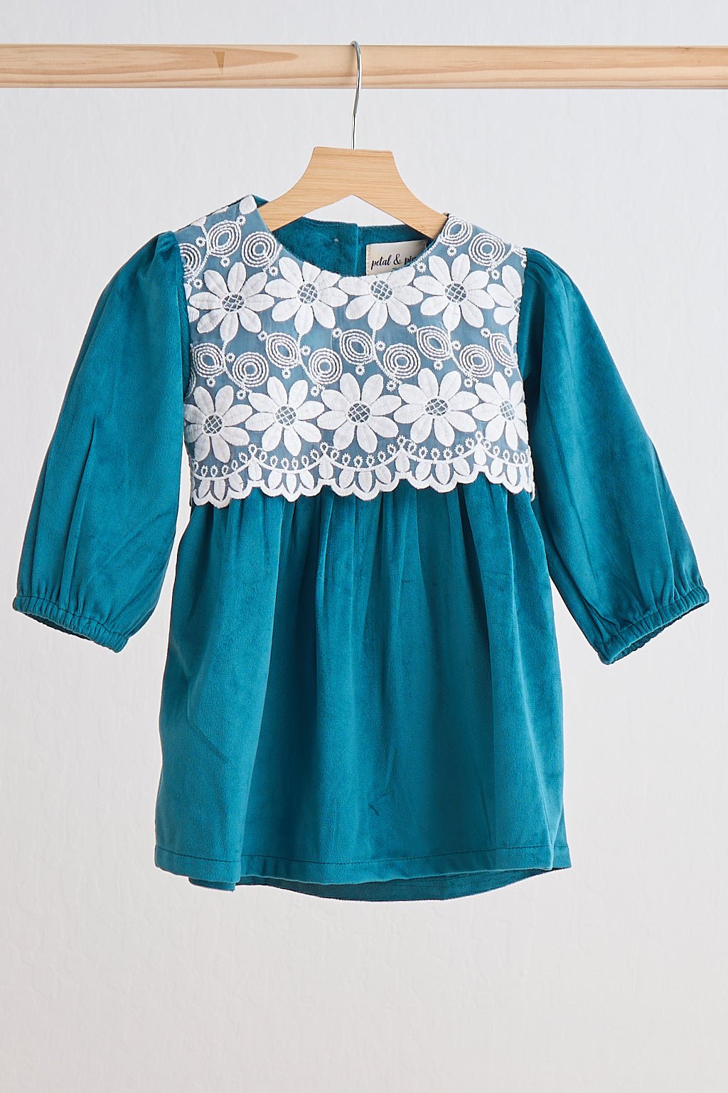 Teal velvet lace girl dress - Aaria Tees