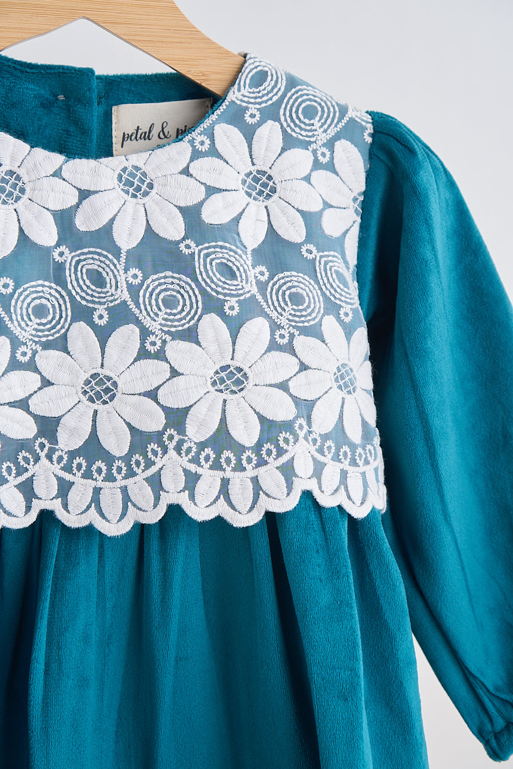 Teal velvet lace girl dress - Aaria Tees Aaria Tees