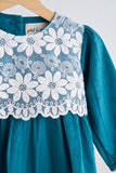 Teal velvet lace girl dress - Aaria Tees Aaria Tees