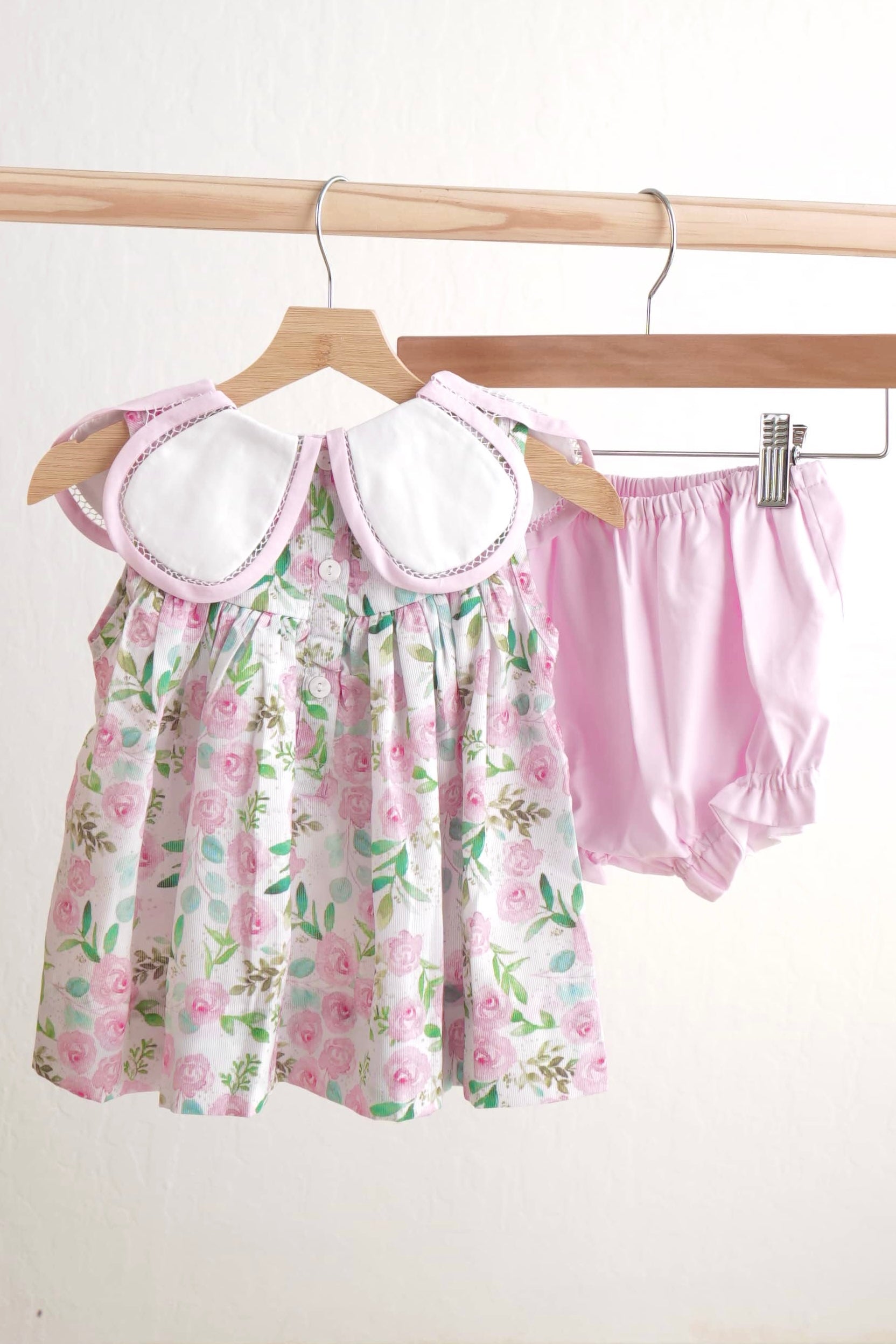 Pink easter cross emrboidery floral girl set - Aaria Tees Aaria Tees