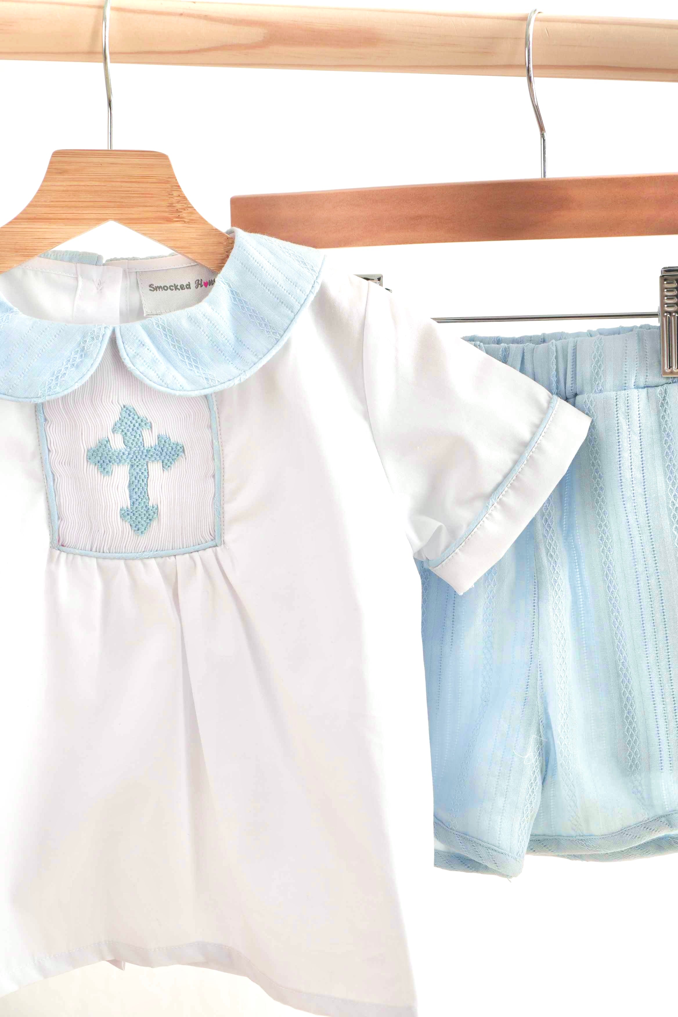 Blue easter cross hand-smocked boy set - Aaria Tees Aaria Tees