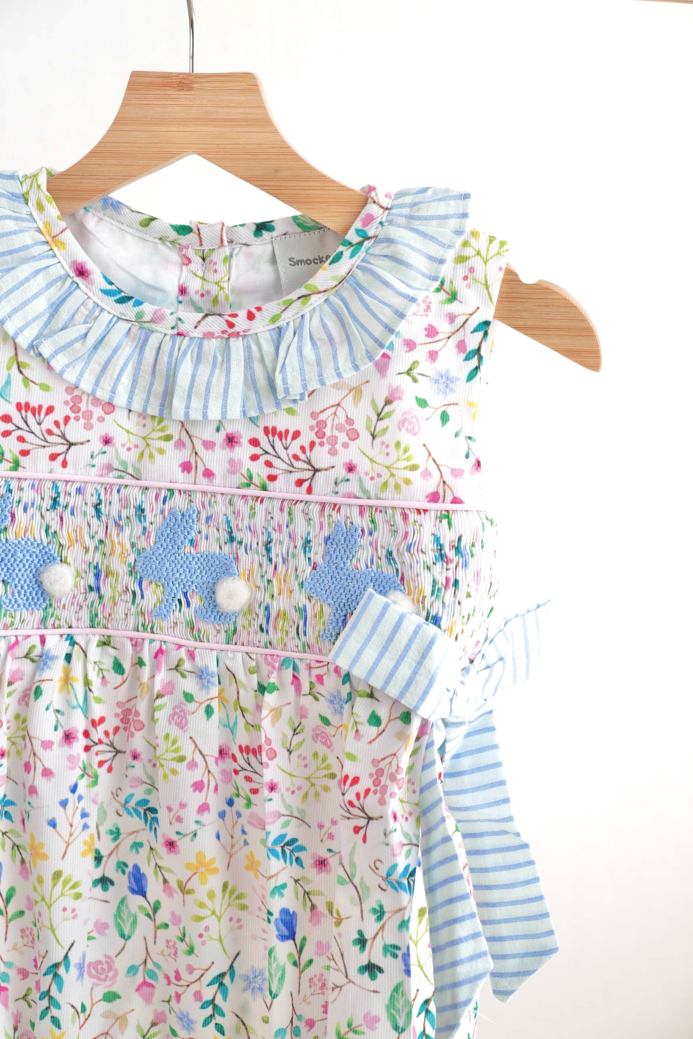 Floral easter bunny hand-smocked girl bubble - Aaria Tees Aaria Tees