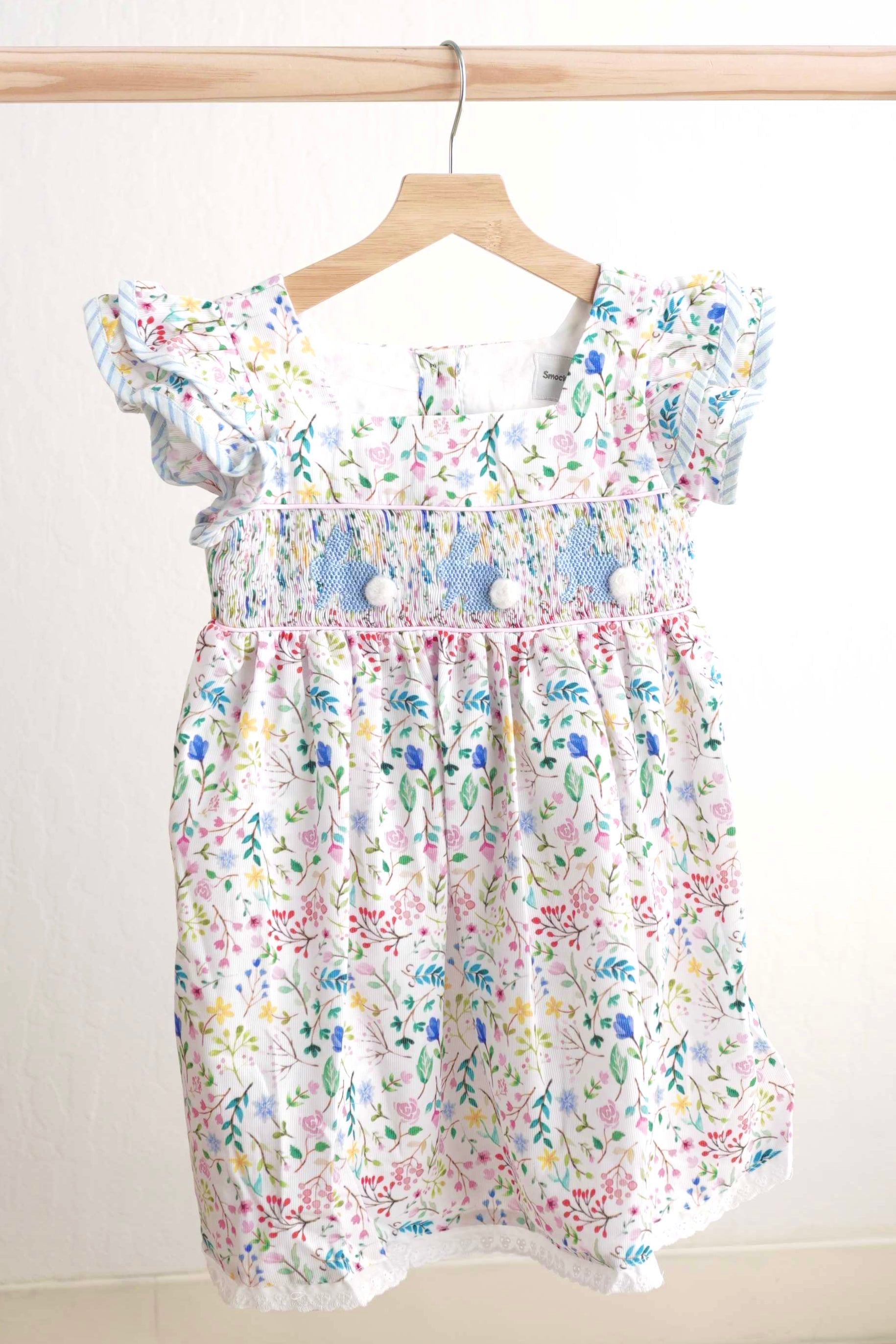 Floral easter bunny hand-smocked dress - Aaria Tees Aaria Tees