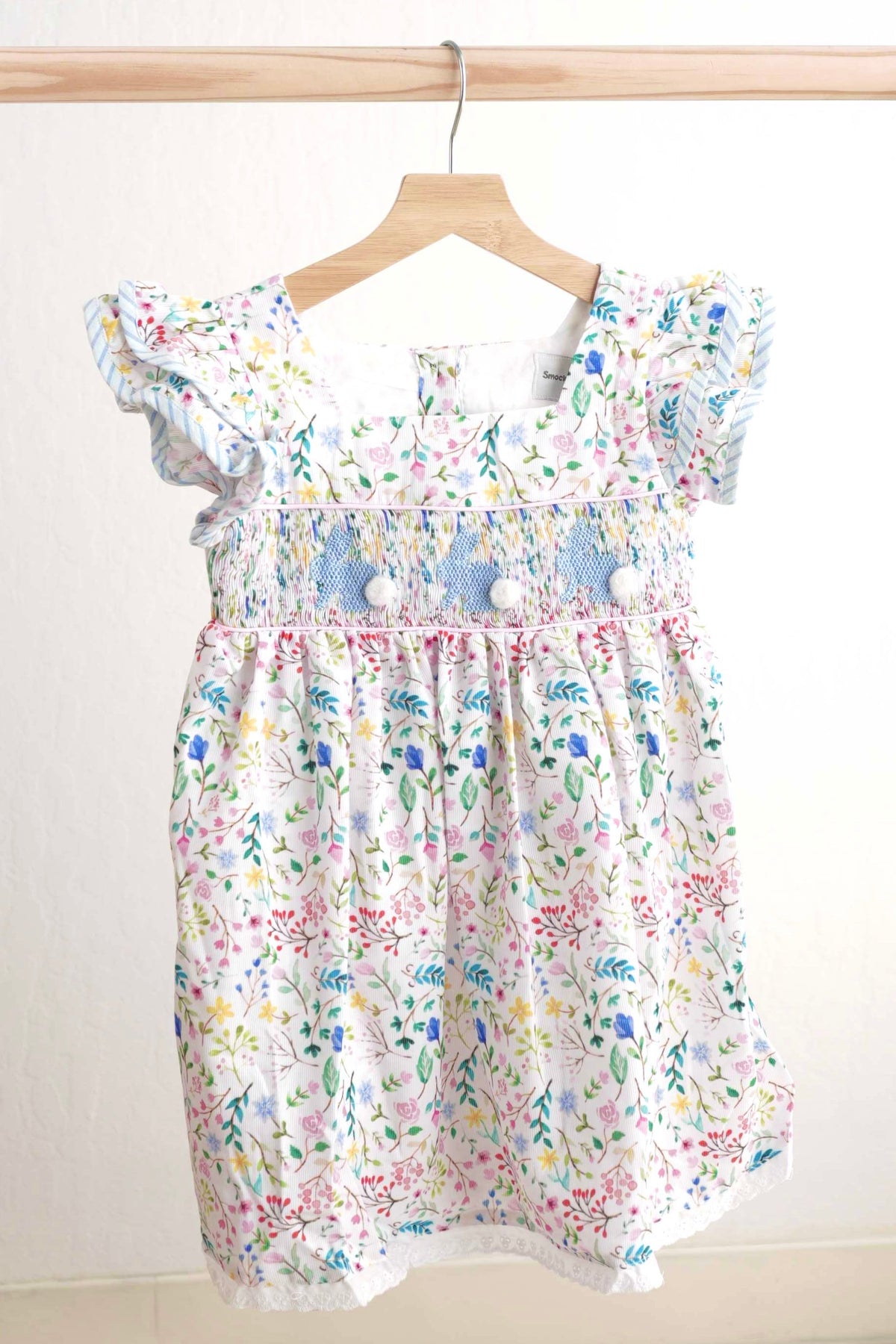 Floral easter bunny hand-smocked dress - Aaria Tees