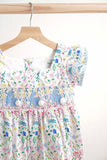 Floral easter bunny hand-smocked dress - Aaria Tees Aaria Tees
