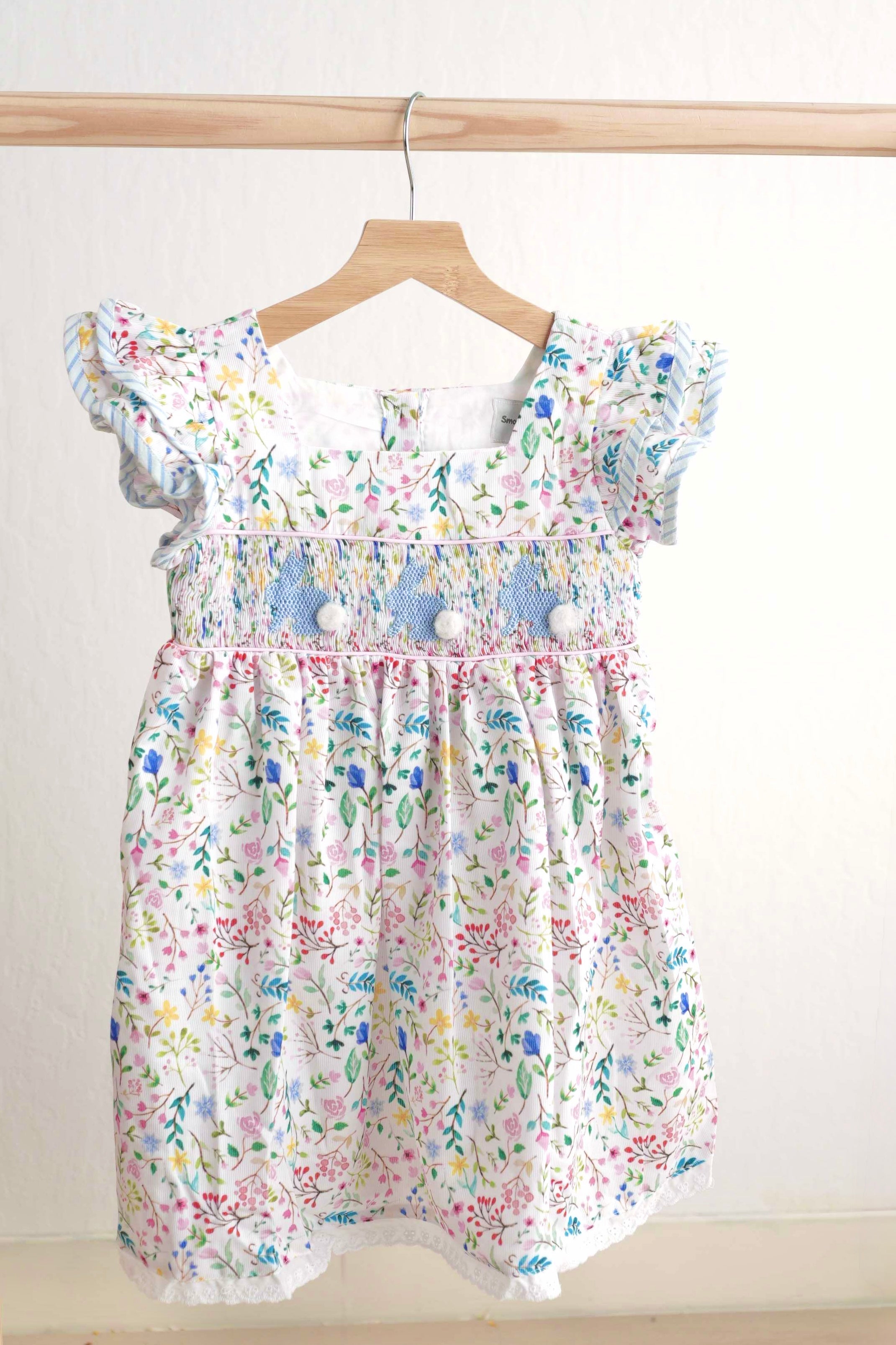 Floral easter bunny hand-smocked dress - Aaria Tees Aaria Tees
