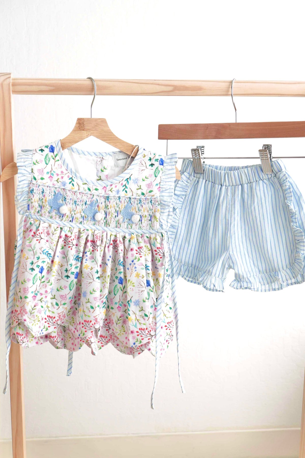 Floral easter bunny hand-smocked girl set - Aaria Tees