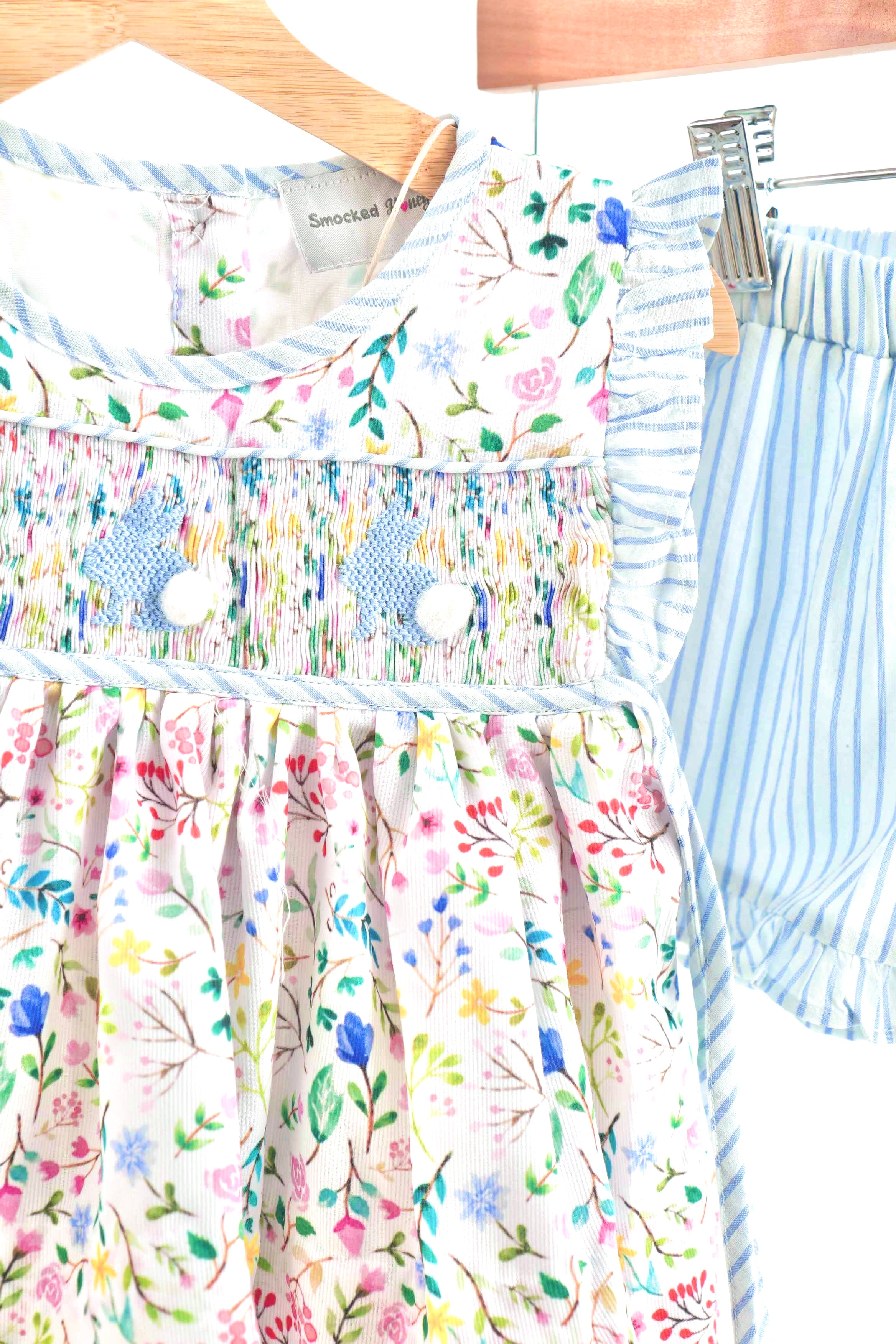 Floral easter bunny hand-smocked girl set - Aaria Tees Aaria Tees