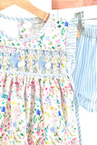 Floral easter bunny hand-smocked girl set - Aaria Tees Aaria Tees