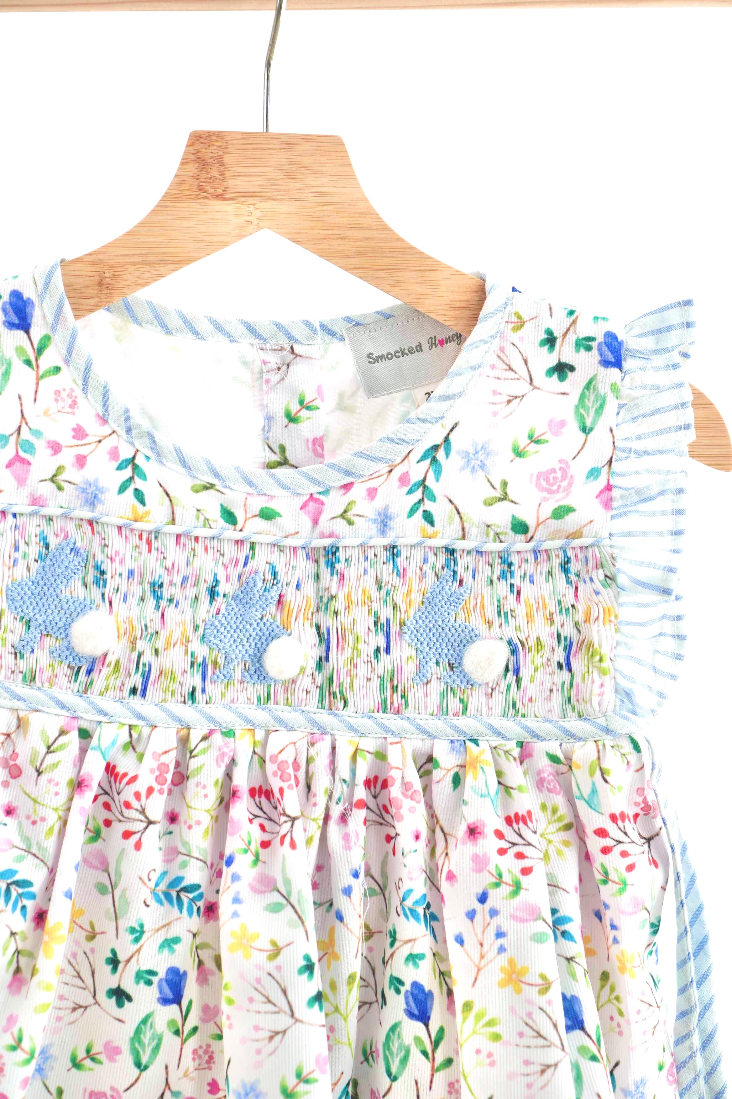 Floral easter bunny hand-smocked girl set - Aaria Tees Aaria Tees
