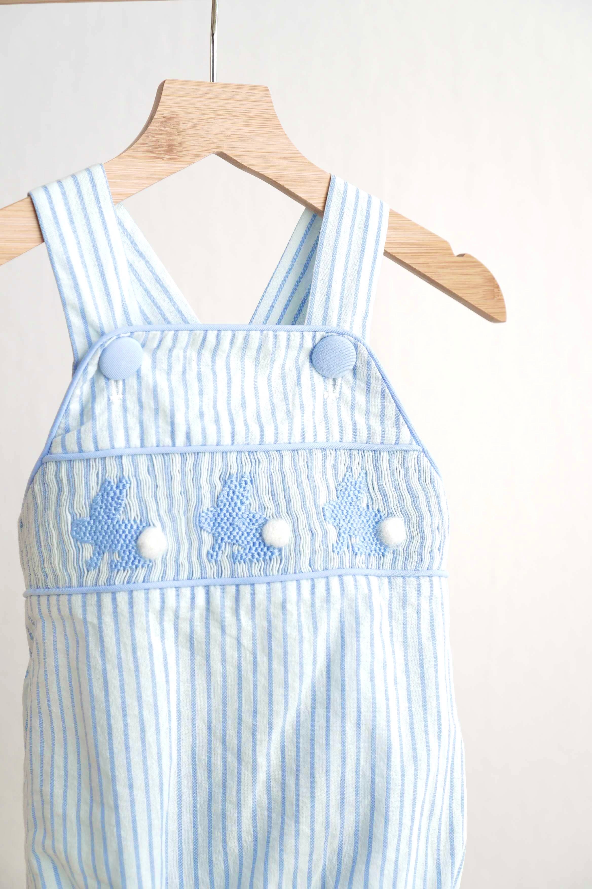 Blue easter bunny hand-smocked boy bubble - Aaria Tees Aaria Tees