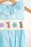 Blue easter bunny egg french knot girl gingham seersucker bubble - Aaria Tees Aaria Tees
