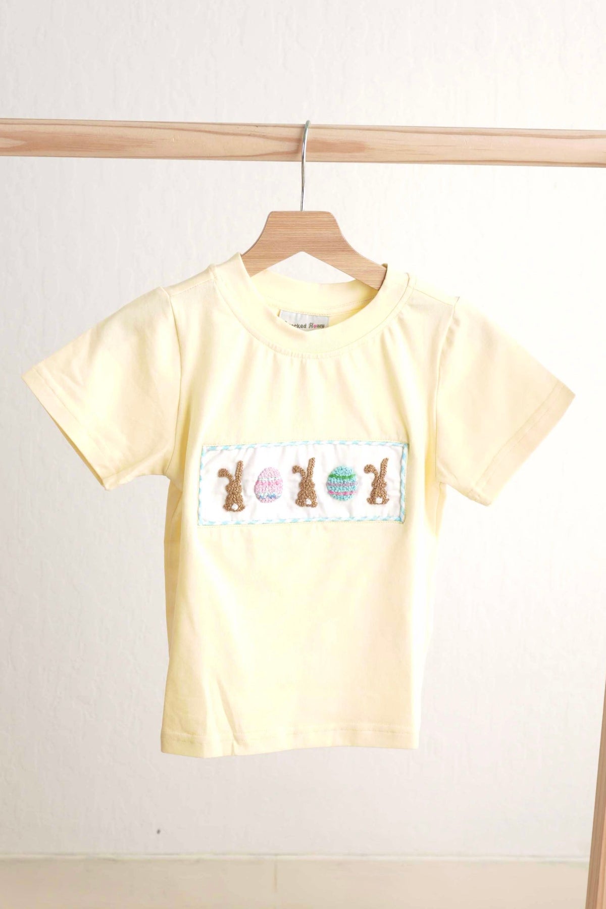 Mustard easter bunny egg french knot top - Aaria Tees