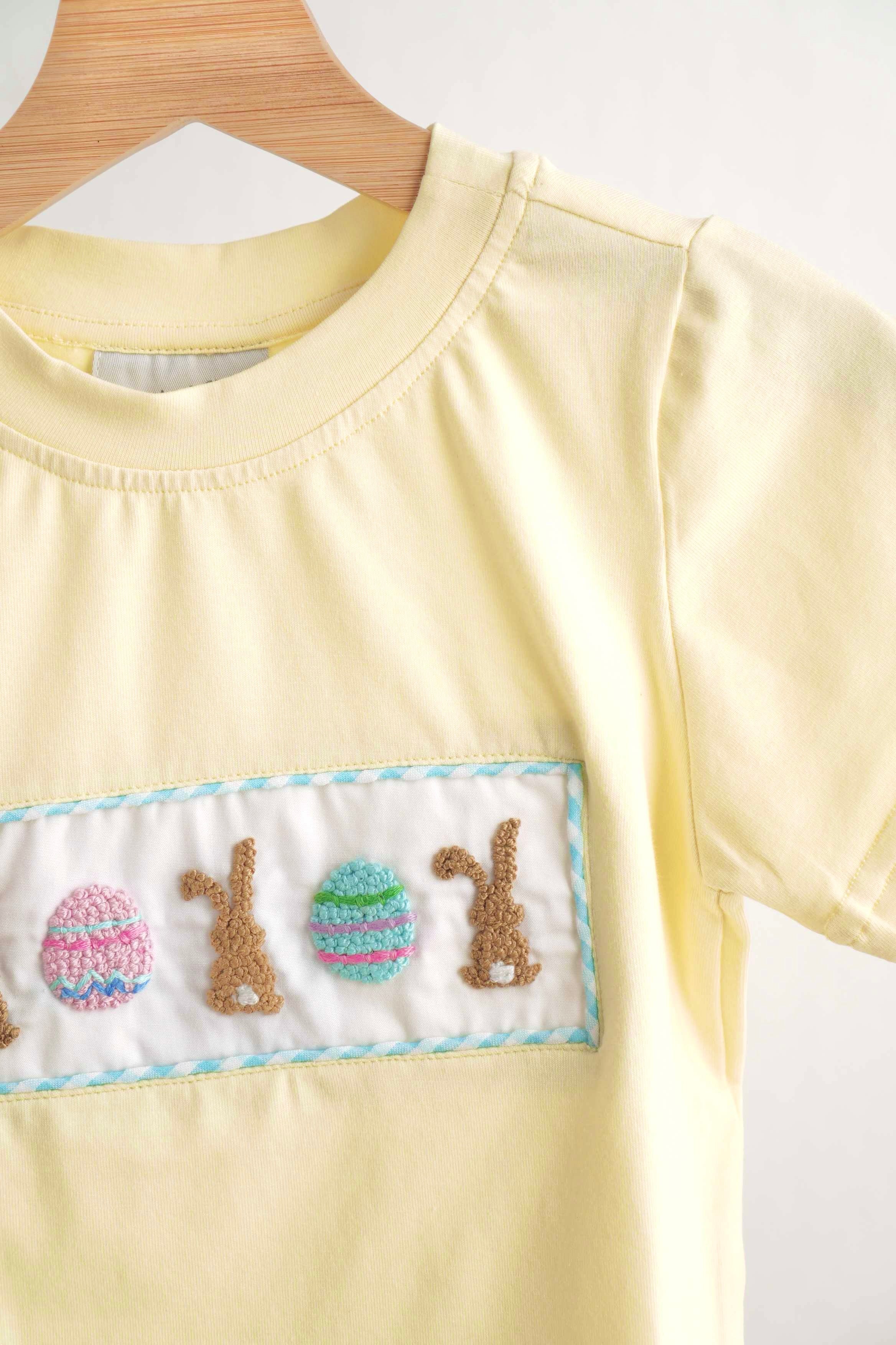 Mustard easter bunny egg french knot top - Aaria Tees Aaria Tees