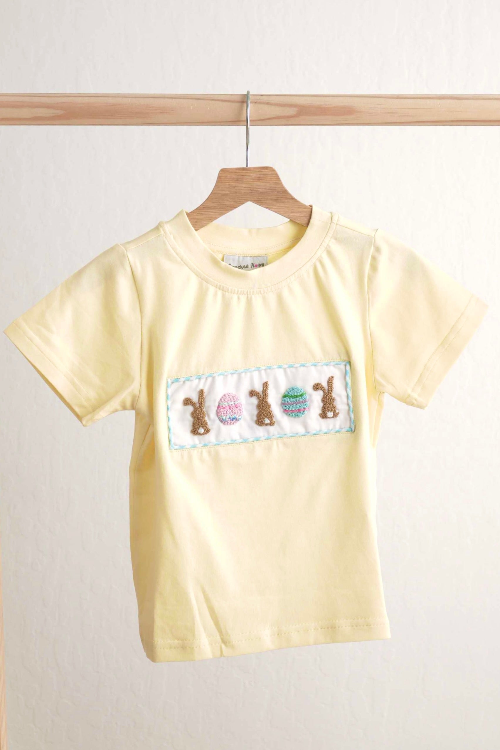 Mustard easter bunny egg french knot top - Aaria Tees Aaria Tees