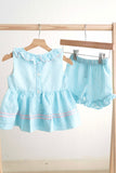 Blue easter bunny egg french knot girl gingham seersucker set - Aaria Tees Aaria Tees