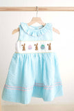 Blue easter bunny egg french knot girl gingham seersucker dress - Aaria Tees Aaria Tees